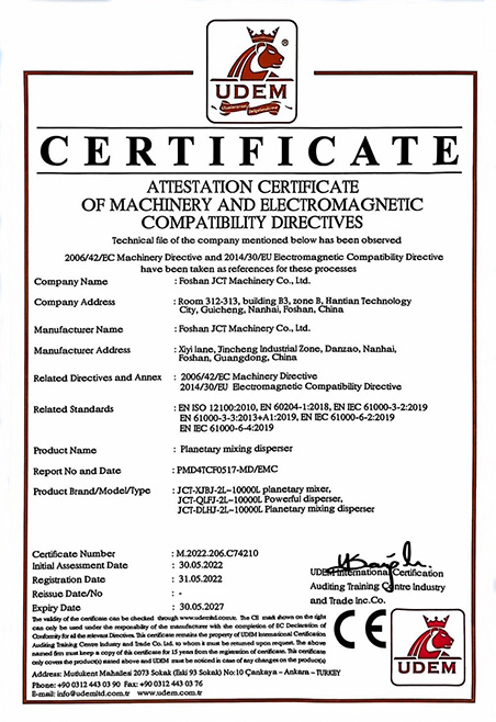 double planetary mixer CE certificate
